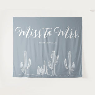 Miss to Mrs Modern Blue Grey Cactus Bachelorette Tapestry