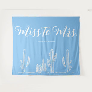 Miss to Mrs Modern Boho Cactus Blue Bachelorette Tapestry