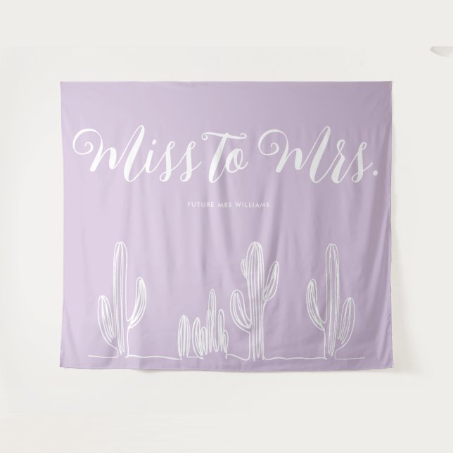 Miss to Mrs Modern Boho Cactus Mauve Bachelorette Tapestry (Front (Horizontal))