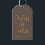 Miss to Mrs Modern Bridal Shower Bachelorette Gift Tags<br><div class="desc">custom miss to mrs backdrop,  personalised bridal shower photo prop,  bridal shower photo booth backdrop,  boho bachelorette party sign decor,  hen weekend trip decorations tapestry,  modern photobooth for her bride,  bridal shower future mrs sign,  future mrs back drop wedding,  simple miss to mrs banner,  custom bridal shower backdrop white</div>