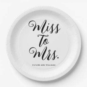 Miss to Mrs Modern Bridal Shower Bachelorette Paper Plate