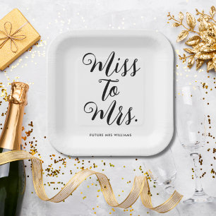 Miss to Mrs Modern Bridal Shower Bachelorette Paper Plate