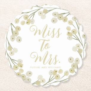 Miss to Mrs Modern Elegant foliage Bridal Shower  Paper Coaster