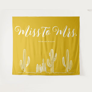 Miss to Mrs Mustard Cowgirl Cactus Bachelorette Tapestry
