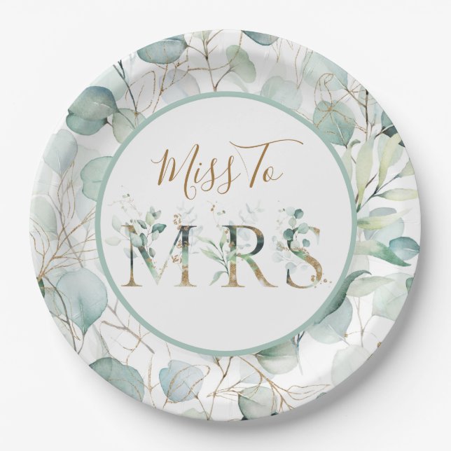 Miss To Mrs Paper Plates Eucalyptus Bridal Shower (Front)