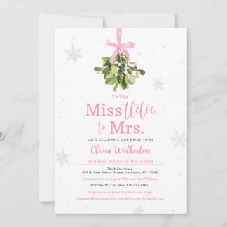 Miss to Mrs. Pink Christmas Bridal Shower Invite
