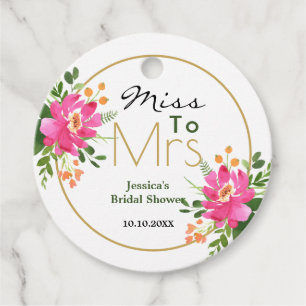 Miss To Mrs Pink Floral Bridal Shower Favour Tags