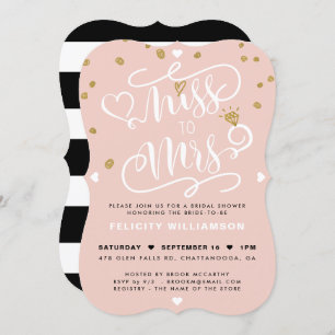 Miss To Mrs Pink Gold & Black Stripe Bridal Shower Invitation