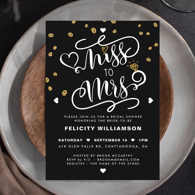 Miss To Mrs Pink Gold & Black Stripe Bridal Shower Invitation (Creator Uploaded)