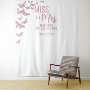 Miss to Mrs Purple Gold Butterfly Bridal Backdrop Tapestry