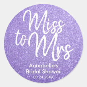 Miss to Mrs Purple Violet Glitter Bridal Shower Classic Round Sticker