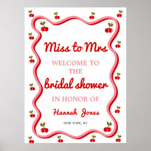 Miss to Mrs Retro Cherry Bridal Shower Welcome Poster