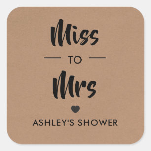 Miss to Mrs Sticker, Bridal Shower Favour Tag, Square Sticker