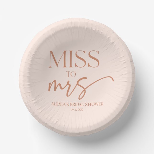 Miss To Mrs Tan Brown Boho Bohemian Bridal Shower Paper Plate (Front)