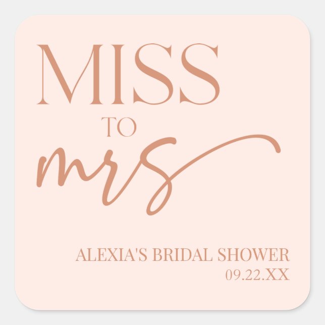 Miss To Mrs Tan Brown Boho Bohemian Bridal Shower Square Sticker (Front)