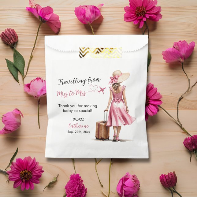 Miss To Mrs Travel Pink Bow Dress Bridal Shower Favour Bags (Creator Uploaded)