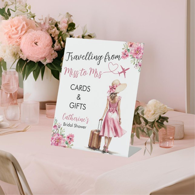 Miss To Mrs Travel Pink Bow Dress Bridal Shower Pedestal Sign (Creator Uploaded)