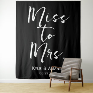 Miss to Mrs Wedding Bridal Shower Backdrop Black Tapestry