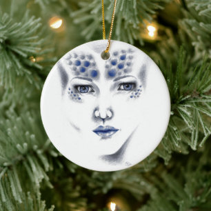 Miss Universe Beautiful Alien Woman Original Art Ceramic Tree Decoration