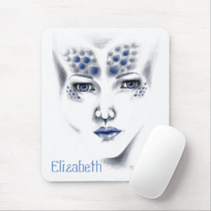 Miss Universe Beautiful Blue Grey Alien Lady Art Mouse Mat