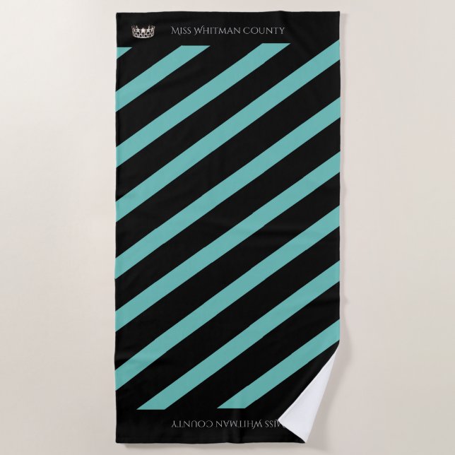 Miss USA Aqua Stripe SLVR Crown Beach Towel (Front)