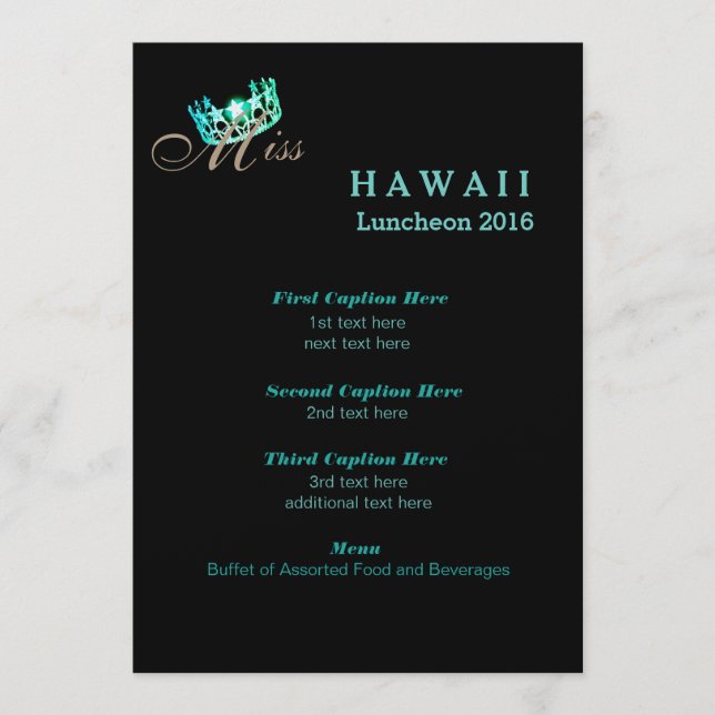 Miss USA Black Shimmer Luncheon Program Card (Front)