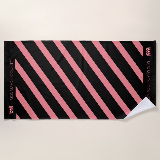 Miss USA Coral Stripe Crown Beach Towel (Front)