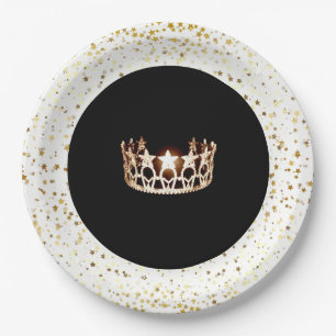 Miss USA Crown Party Paper Plates-Gold Stars White Paper Plate