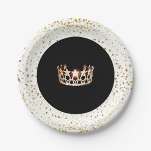 Miss USA Crown Party Paper Plates-Gold Stars White Plate