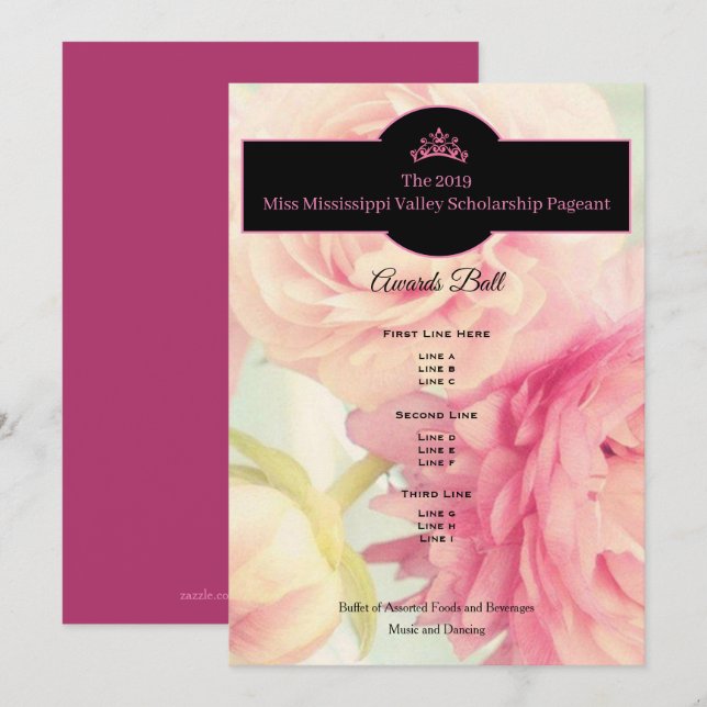 Miss USA Crown Peonies Awards Ball Program Invitation (Front/Back)