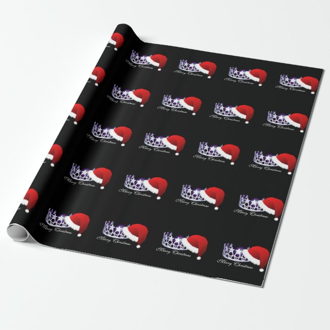 Miss USA Crown & Santa Hat Christmas Giftwrap Wrapping Paper (Unrolled)
