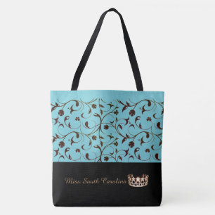 Miss USA Gold Crown Tote Bag Brown Scrolls