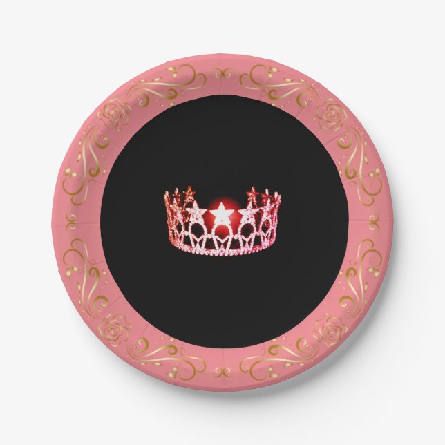 Miss USA Pink-Coral  Crown 7" Paper Plates (Front)