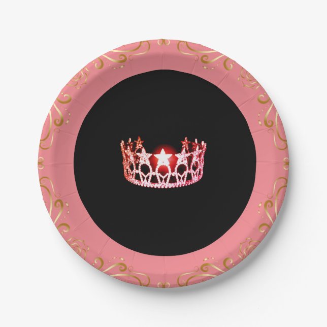 Miss USA Pink-Coral  Crown 7" Paper Plates (Front)