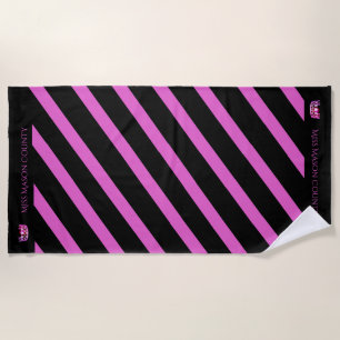 Miss USA Raspberry Stripe Pink Crown Beach Towel
