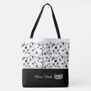 Miss USA Silver Crown Tote Bag-BLK Scroll