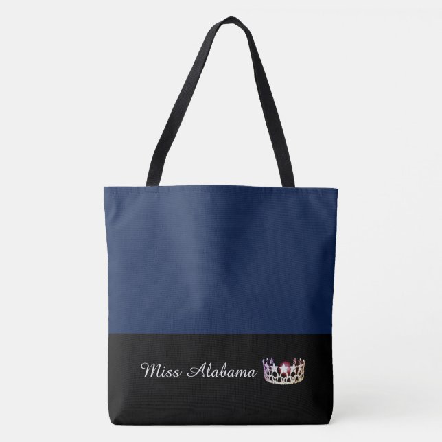 Miss USA State Silver Crown Tote Bag-Large Navy Bag (Front)