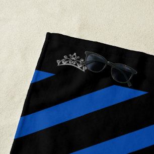 Miss USA style Beach Towe Royal Blue Stripe Crown Beach Towel