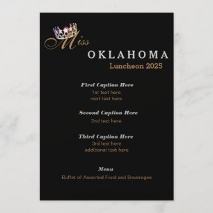 Miss USA style Black Shimmer Luncheon Program Card