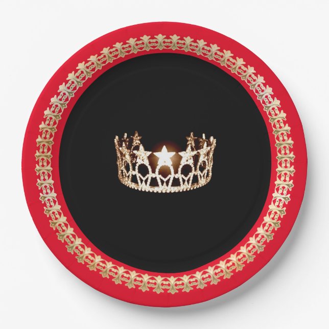 Miss USA style Bright Red 9" Paper Plates (Front)