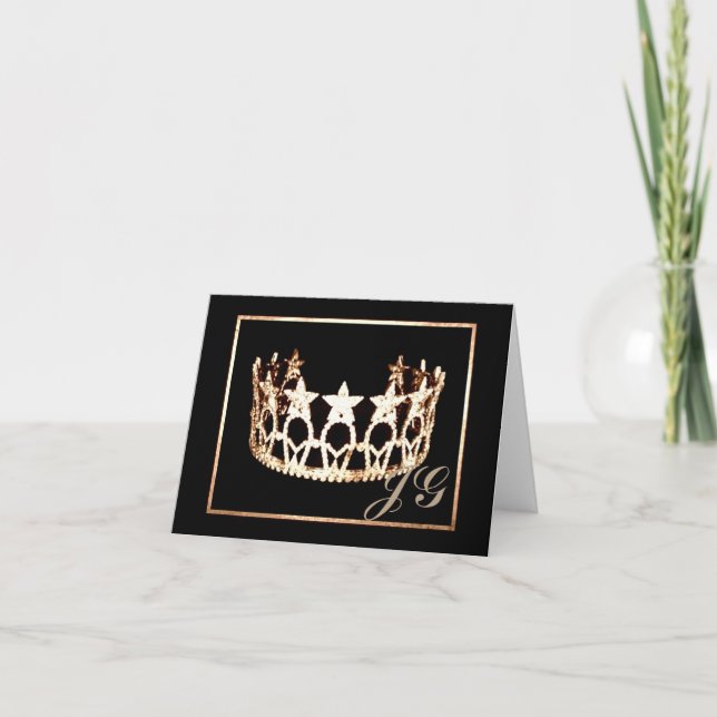 Miss USA style Crown Custom Monogram Note Card (Front)
