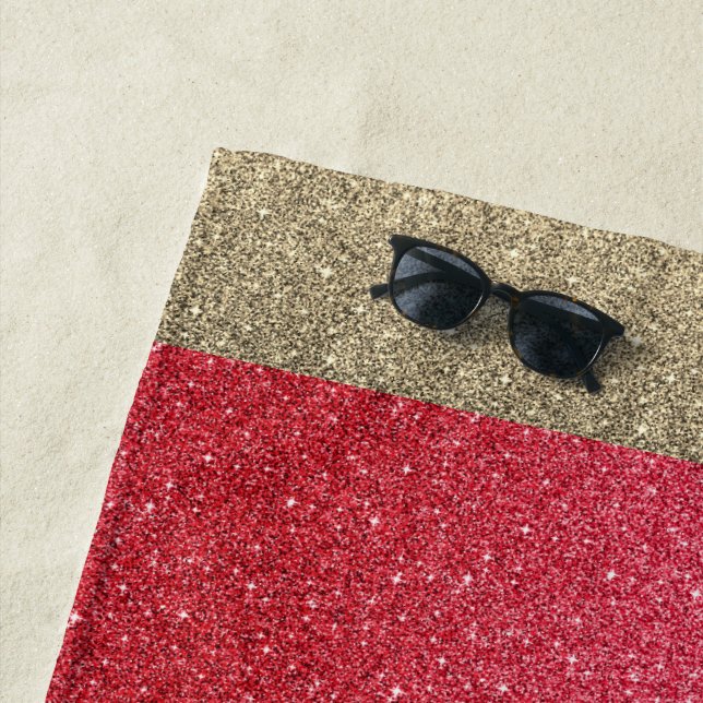 Miss USA style Glitter Beach Towel in Red (In Situ)