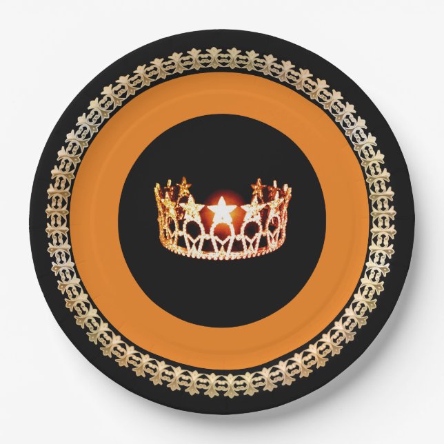 Miss USA style Orange Crown 9" Paper Plates (Front)