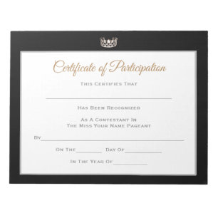 Miss USA style Pageant Certificates-Particiption Notepad