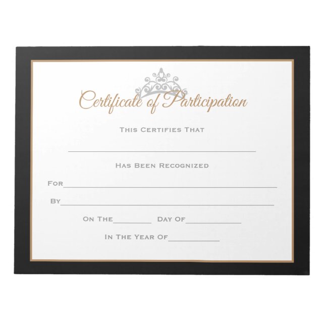 Miss USA style Pageant Certificates-Particptn Notepad (Front)