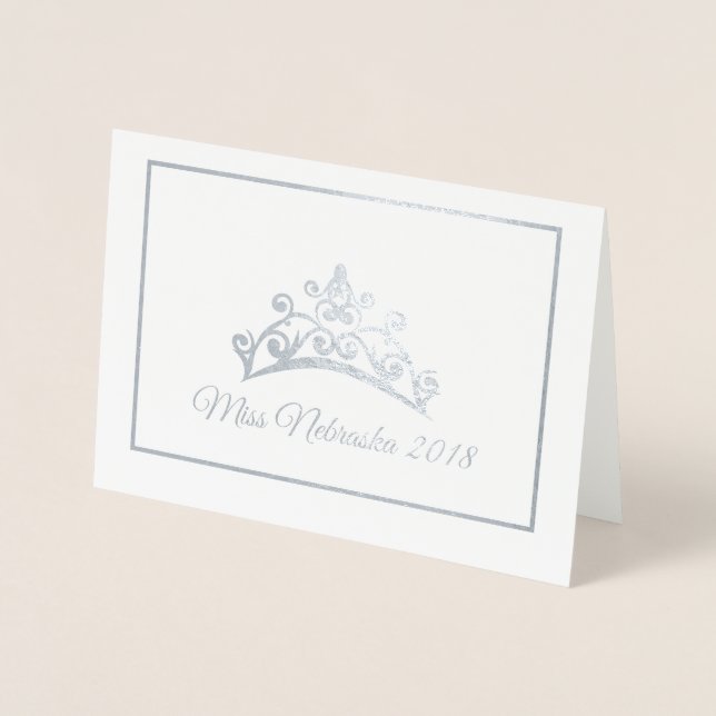 Miss USA style Pageant Silver Foil Tiara Note Card (Front)