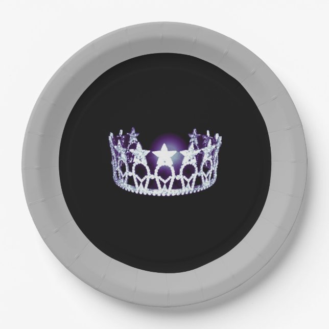 Miss USA style Silver Crown 9" Paper Plates (Front)