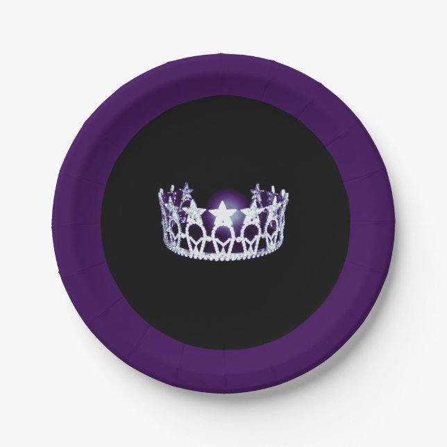 Miss USA style Silver-Purple Crown 7" Paper Plates (Front)