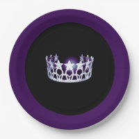 Miss USA style Silver-Purple Crown 9" Paper Plates