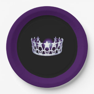 Miss USA style Silver-Purple Crown 9" Paper Plates